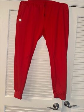 Red Athletic Joggers with Reflective Logo